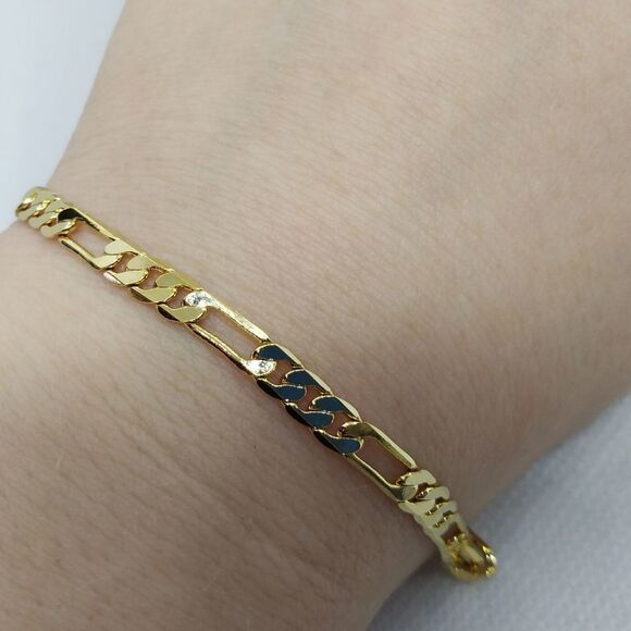 14kt gold bonded stamped Mariner chain link bracelet masculine or femin… - Picture 2 of 4